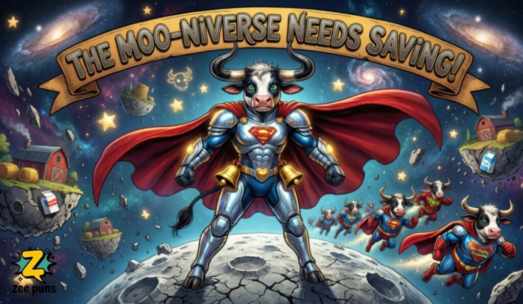 The Moo-niverse Needs Saving Superhero & Fantasy Cow Puns
