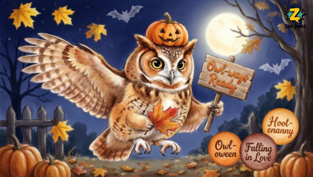 Nocturnal & Seasonal Owl Puns (Fall, Halloween, Night Vibes)