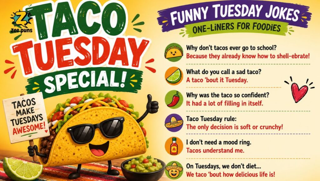 Taco Tuesday Special Funny Tuesday Jokes One-Liners for Foodies